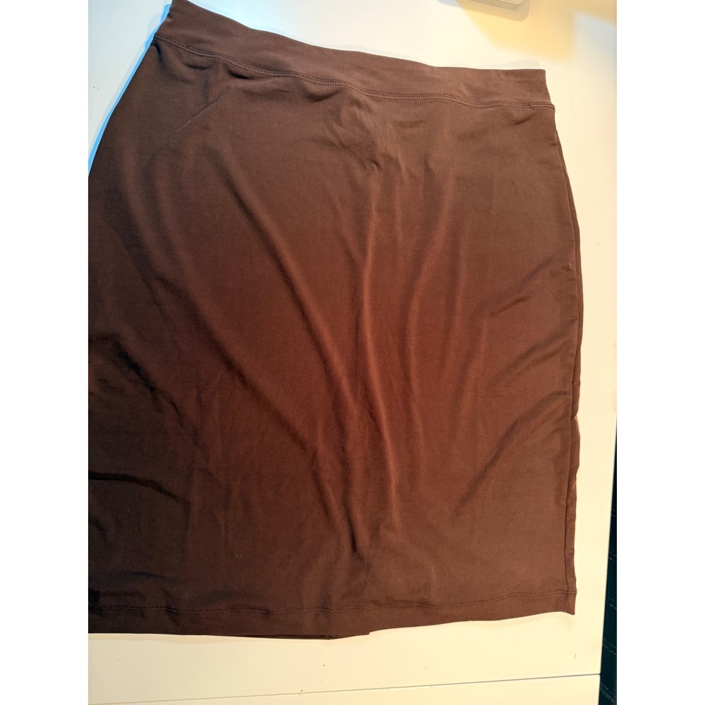 Susan Graver Essentials Brown Liquid Knit Pencil Skirt Medium Elastic Waist M